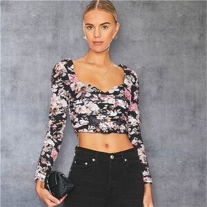 ASTR Black Erica Floral Ruched Blouse, Size XS